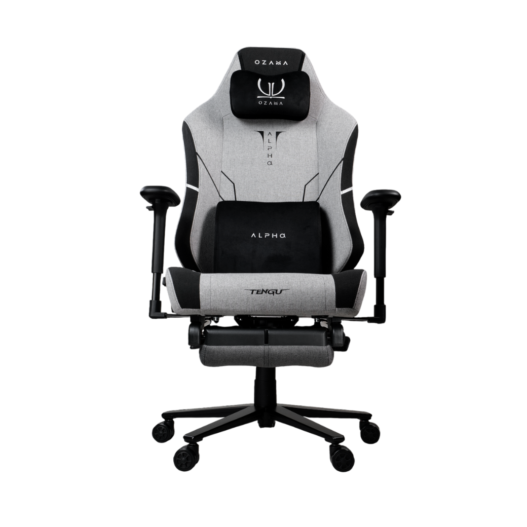 บัลลังก์เกมมิ่ง OZAMA ภายใต้แบรนด์ TENGUGAMINGGEARS รุ่น ALPHA TITAN FABRIC (CH-APT-F-LGF) สีเทา เบาะผ้า มีที่พักเท้า_0